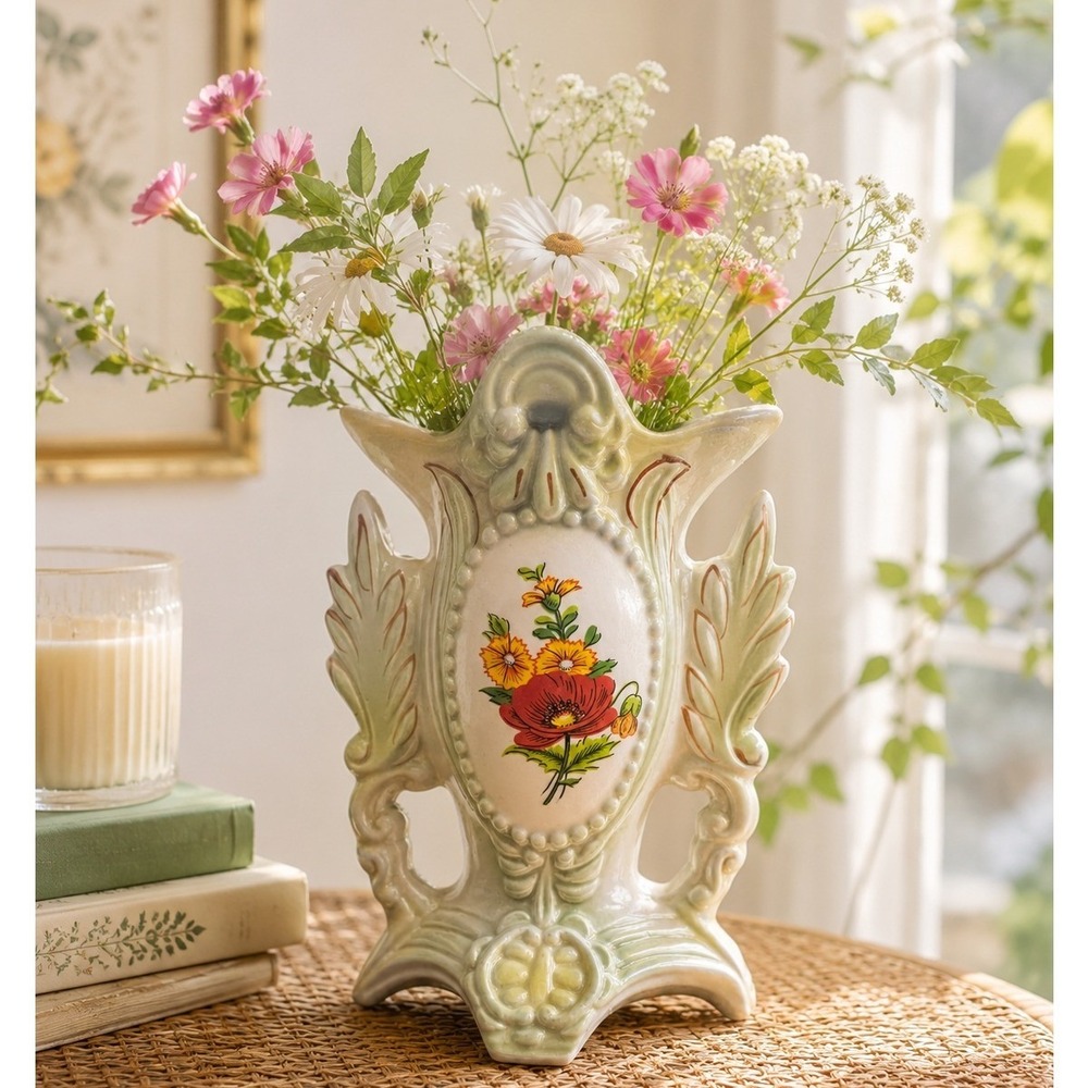 Vintage Brazilian Iridescent Lusterware Porcelain Floral Vase Art‎ Nouvea